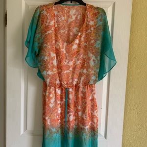 Bisou Bisou Turquoise and Coral Dress